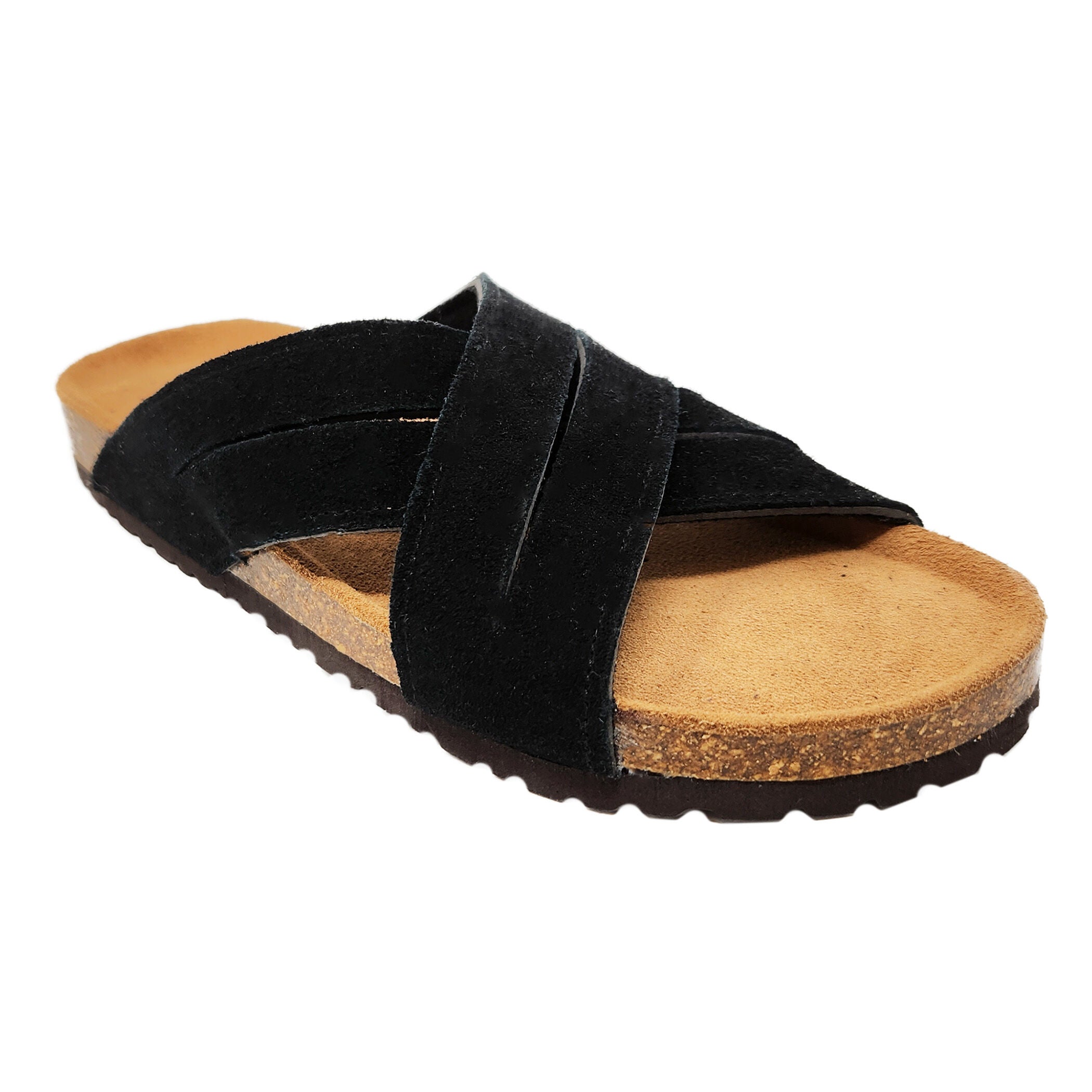Leather Criss Cross Footbed Sandal, BLACK, hi-res image number 0