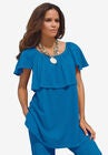 Flutter Sleeve Crinkle-Knit Gauze Tunic, VIBRANT BLUE, hi-res image number null