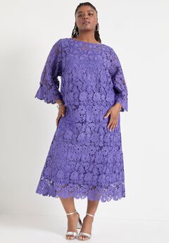 Bell-Sleeve Lace Midi Dress
