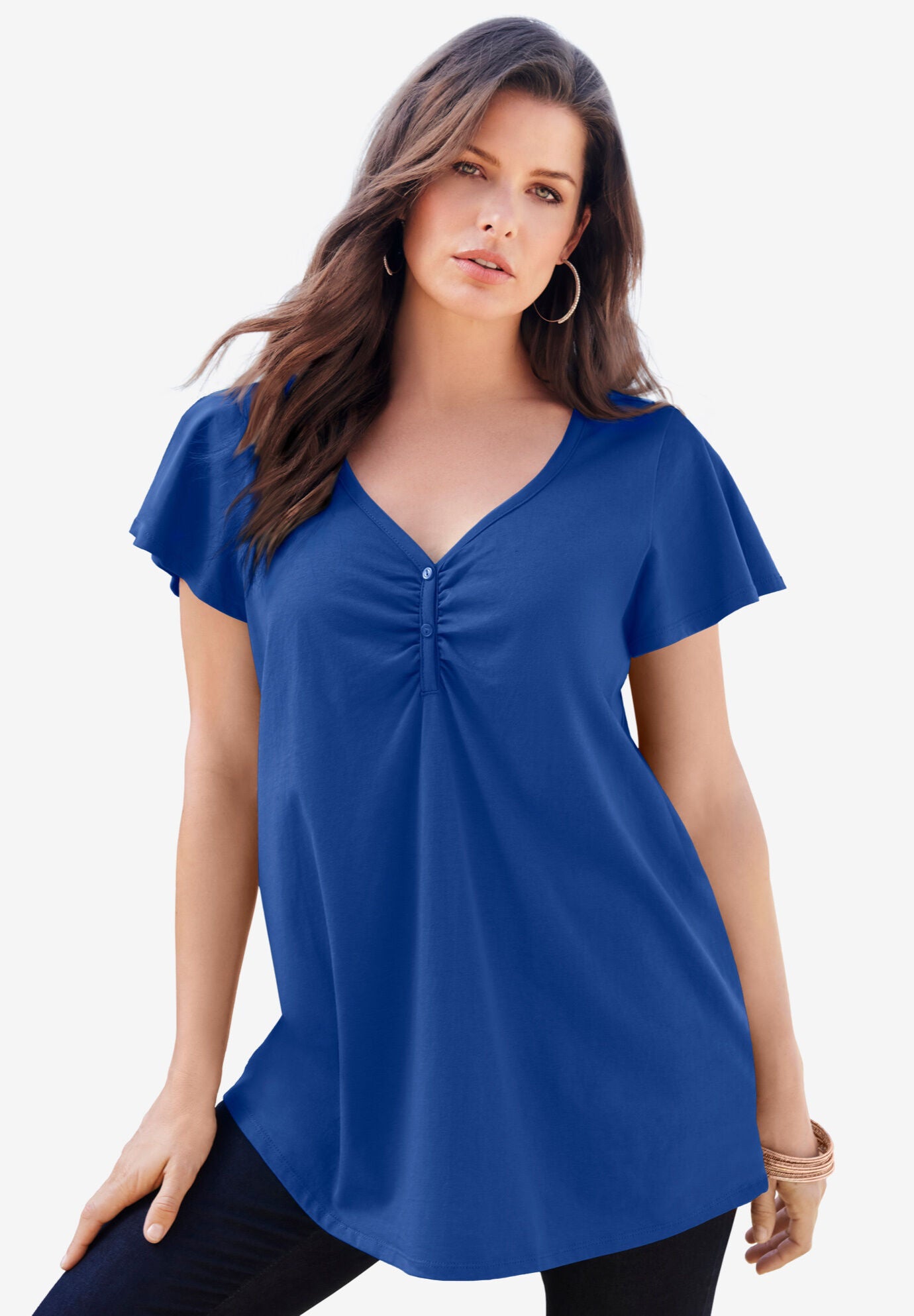 Plus Size Cotton Ultimate Flutter Sleeve Sweetheart Tee, ULTRA BLUE, on-hover image number 1