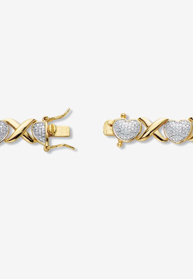 Yellow Gold-Plated Hearts And Kisses Bracelet, Diamond Accent 7.5 Inches, , on-hover image number null
