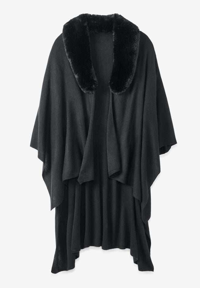 Faux Fur-Trimmed Shawl, , alternate image number null