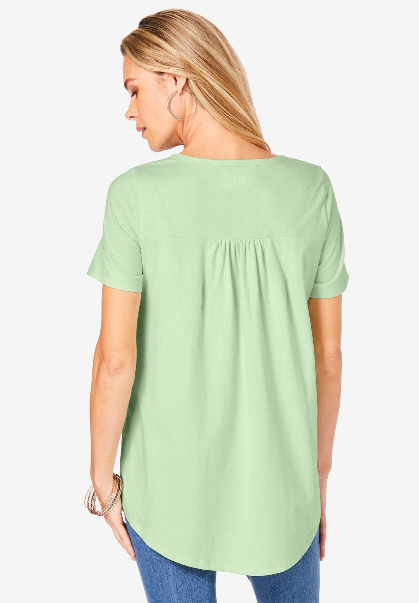Keyhole Pleated Short-Sleeve Ultimate Tee, , on-hover image number 1