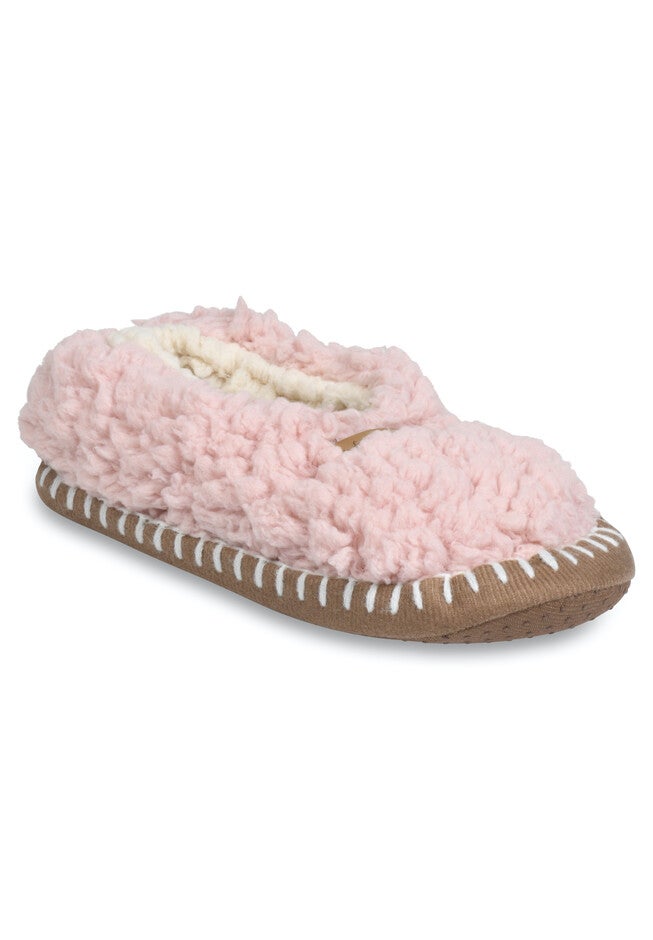 Womens Faux Shearling Mocassin Slipper With Sidewall Slippers, PINK, hi-res image number null