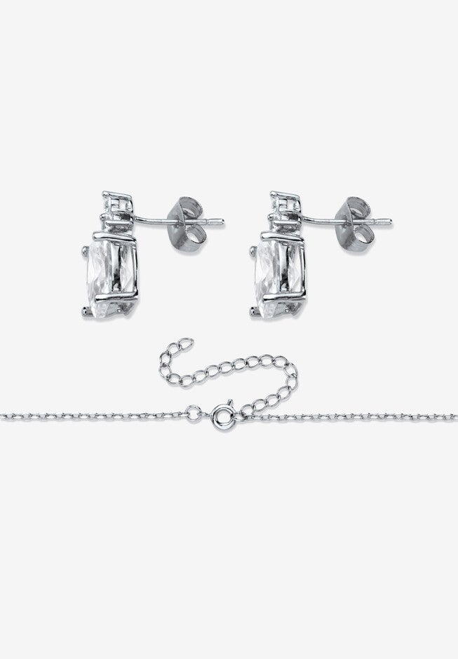 Platinum-Plated Oval Cubic Zirconia Set, , on-hover image number 1