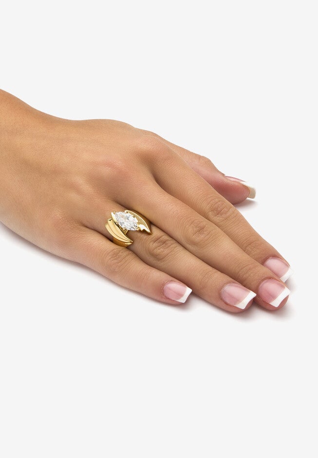 2.48 Tcw Marquise-Cut Cubic Zirconia Angled Ring Gold Ion Plated, , alternate image number null