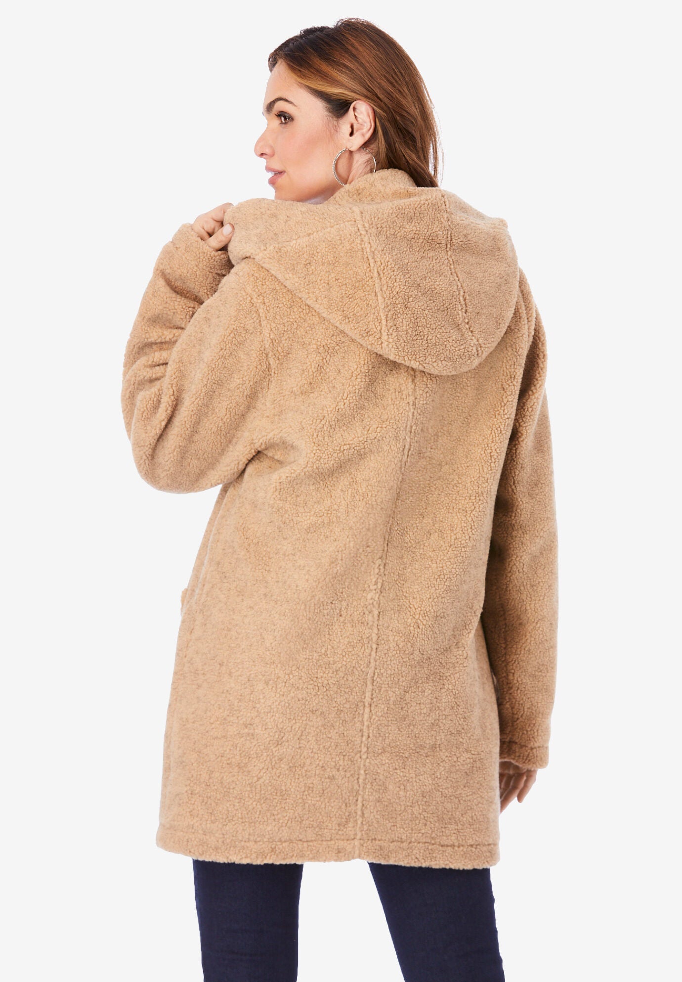Plus Size Hooded Teddy Fleece Coat, MEDIUM HEATHER GREY, alternate image number 2
