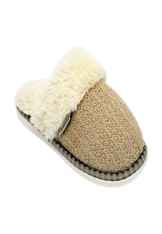 Textured Knit Scuff With Fur Lining Slippers, NATURAL, hi-res image number 0
