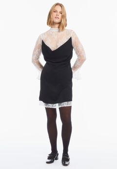 Lace-Trim Satin Mini Dress