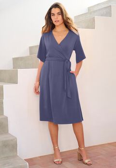 Plus Size Short Sleeve Wrap Fit and Flare Dress