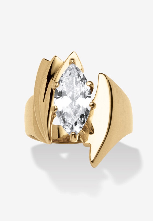 2.48 Tcw Marquise-Cut Cubic Zirconia Angled Ring Gold Ion Plated, GOLD, hi-res image number null