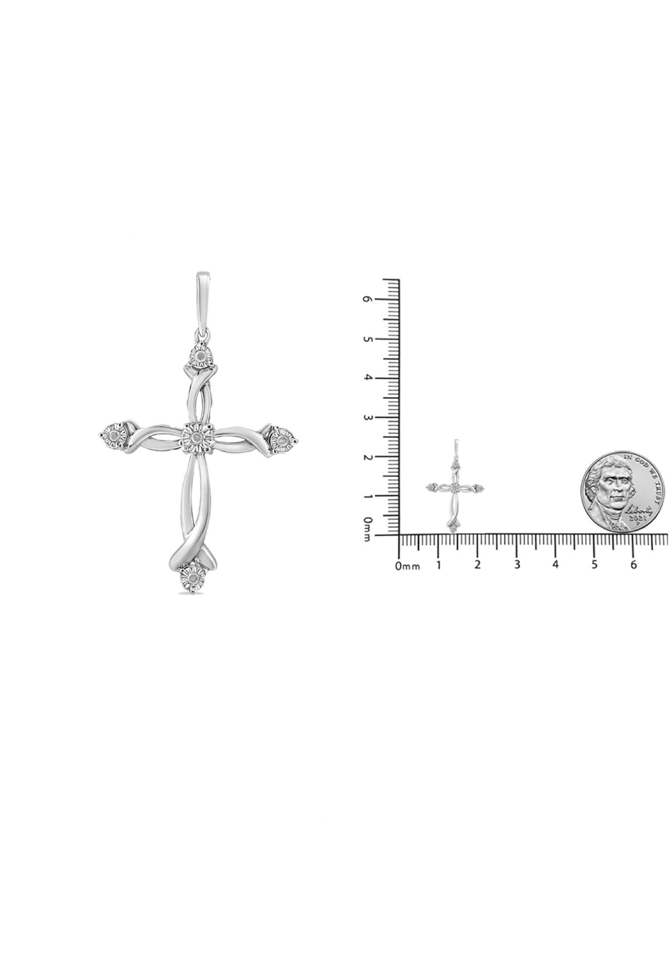 Sterling Silver Round Cut Diamond Accent Cross Pendant Necklace, , alternate image number 5