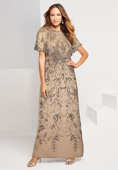 Plus Size Beaded Capelet Maxi Gown – Glam Evening Dress