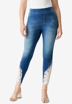 Plus Size 360° Stretch Lace Applique Jean
