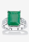 Sterling Silver Genuine Emerald And Round White Topaz Ring, EMERALD, hi-res image number null
