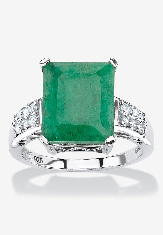 Sterling Silver Genuine Emerald And Round White Topaz Ring, EMERALD, hi-res image number 0