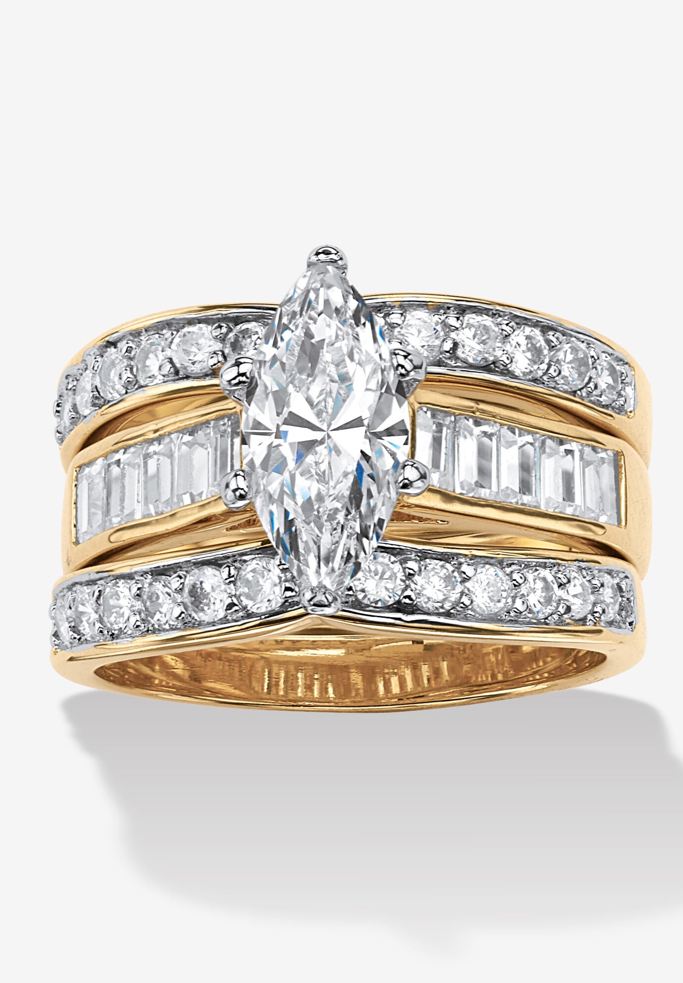 3.86 Tcw Marquise-Cut Cubic Zirconia 3-Piece Bridal Set Gold-Plated, GOLD, hi-res image number 0