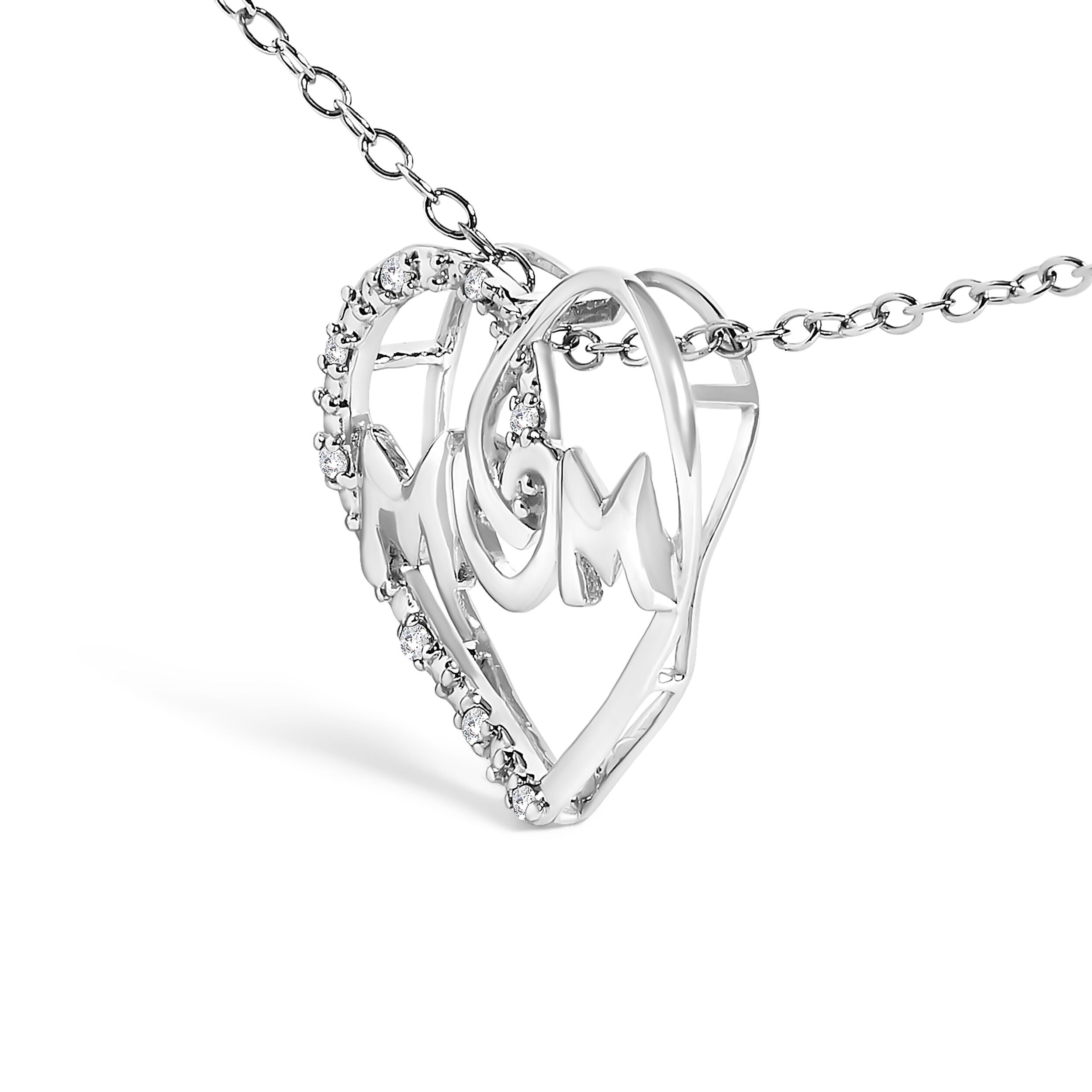 Silver Diamond Accent MOM Heart Pendant Necklace, WHITE, alternate image number 2