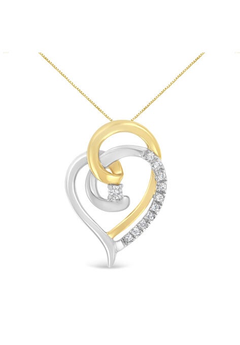 Yellow And White Gold Diamond Accent Open Double Heart Spiral Curl Pendant Necklace, YELLOW WHITE GOLD, hi-res image number null