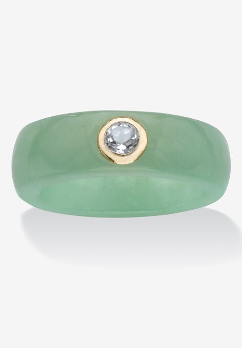 10K Yellow Gold Bezel Set White Topaz Jade Ring Jewelry, JADE GREEN, hi-res image number null