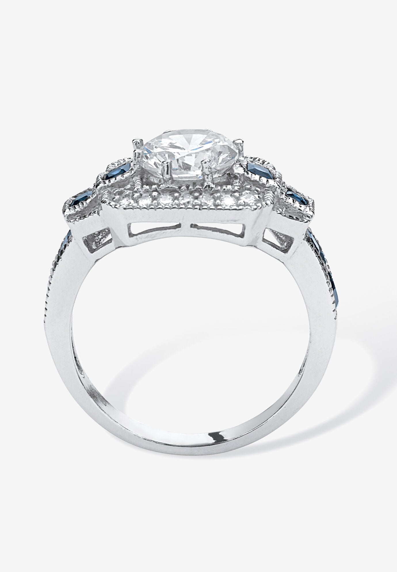 3.26 Tcw Round Cubic Zirconia Square Halo Ring In Platinum-Plated Sterling Silver, , on-hover image number 1