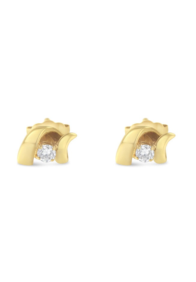 Yellow Gold Round Brilliantcut Diamond Espira Swirls Solitaire Push Back Stud Earrings, , alternate image number null