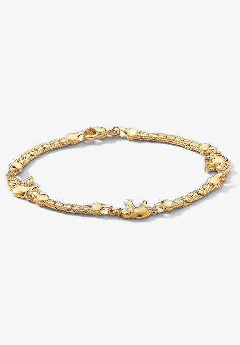 Goldtone Caranvan of Lucky Elelphants Ankle Bracelet 10", GOLD, hi-res image number null