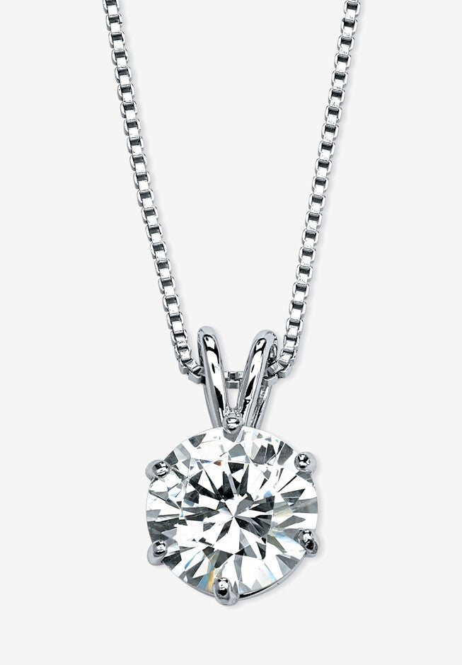 Platinum over Sterling Silver Solitaire Pendant Cubic Zirconia 18 inches, SILVER, hi-res image number 0