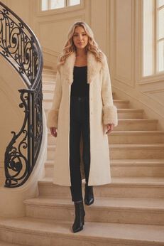 Plus Size Wool Blend Coat with Faux Fur Trim