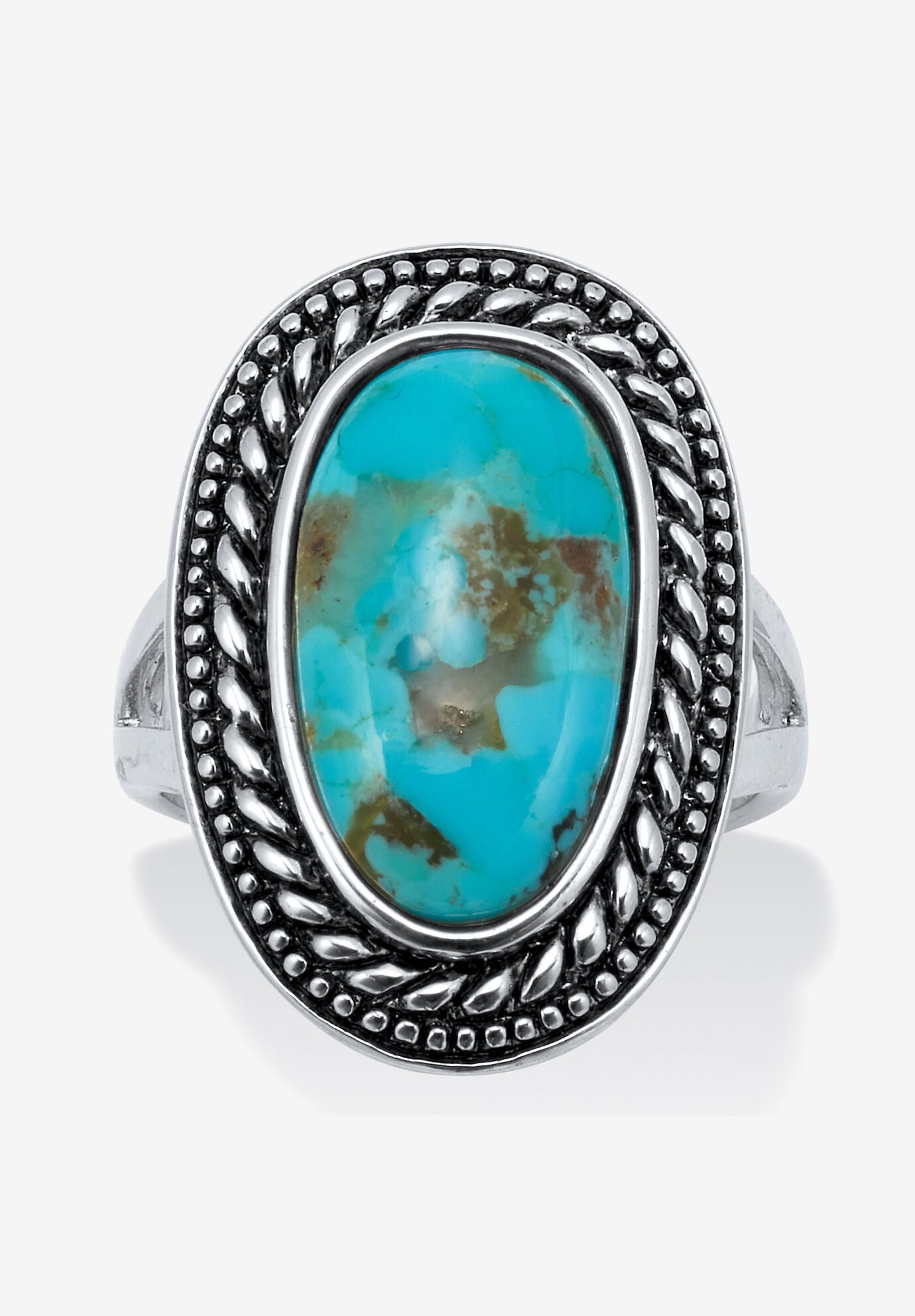 Genuine Blue Turquoise Sterling Silver Bohemian Style Cabochon Ring, BLUE, hi-res image number 0