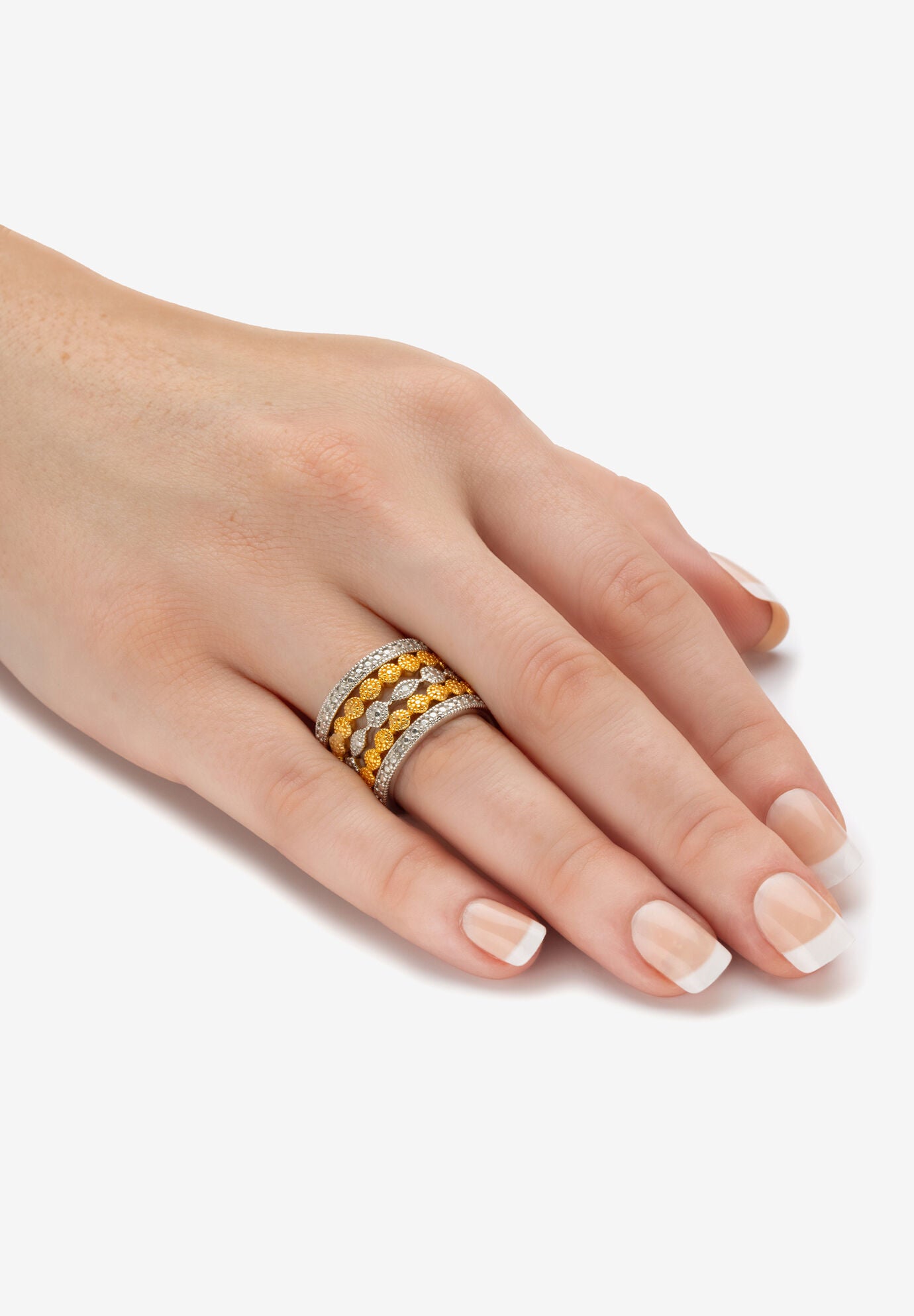 1/6 Cttw.Round Diamond Silver & Gold Plated Stackable Eternity Ring Set, , alternate image number 2