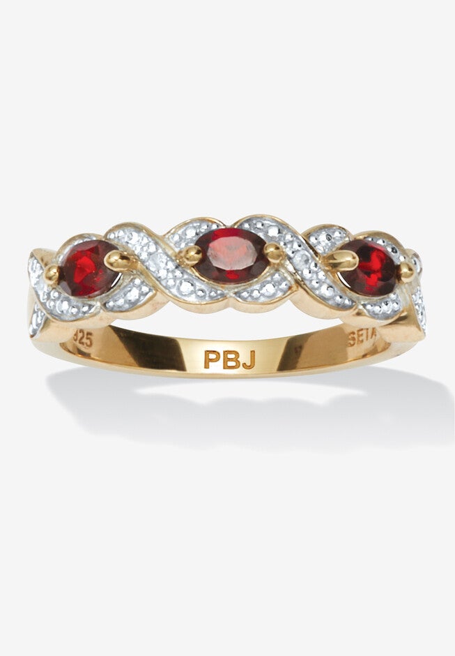 .74 Tcw Oval Genuine Garnet Diamond Accent 18K Gold-Plated Sterling Silver Ring, RED, hi-res image number null
