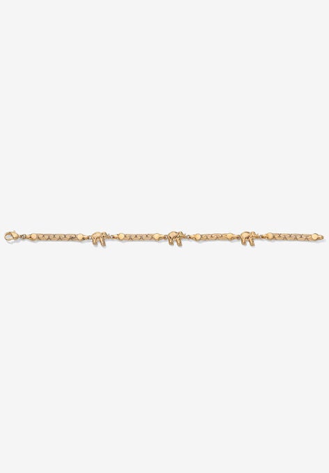 Goldtone Caranvan of Lucky Elelphants Ankle Bracelet 10", , alternate image number null