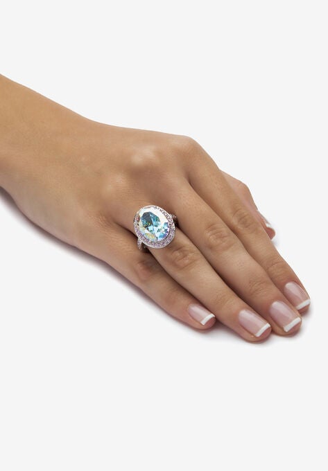 Silver Tone Aurora Borealis and Pink Halo Cocktail Ring, , alternate image number null