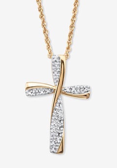 Gold Over Sterling Silver Diamond Accent Cross Pendant Necklace (16Mm) 18 Inches