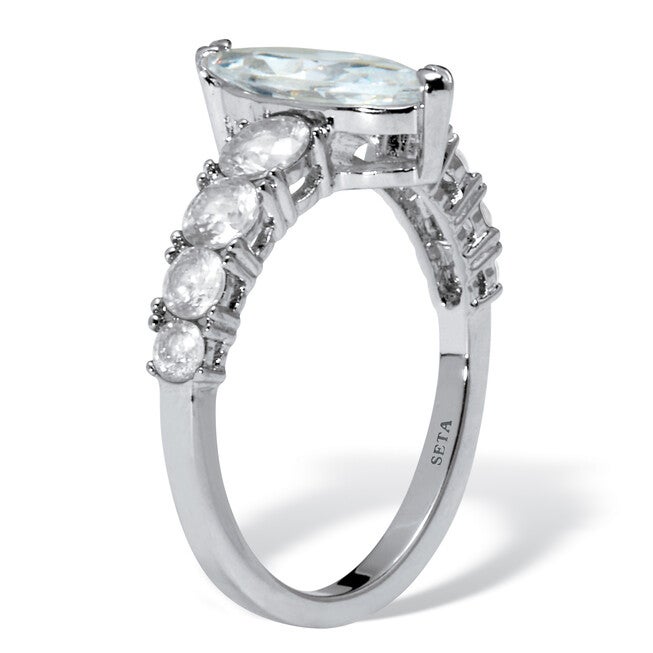 3.40 TCW Marquise-Cut Cubic Zirconia Silvertone Engagement Ring, WHITE, on-hover image number null