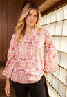 Split-Neck Blouson-Sleeve Top, WARM MIRRORED PAISLEY, hi-res image number null