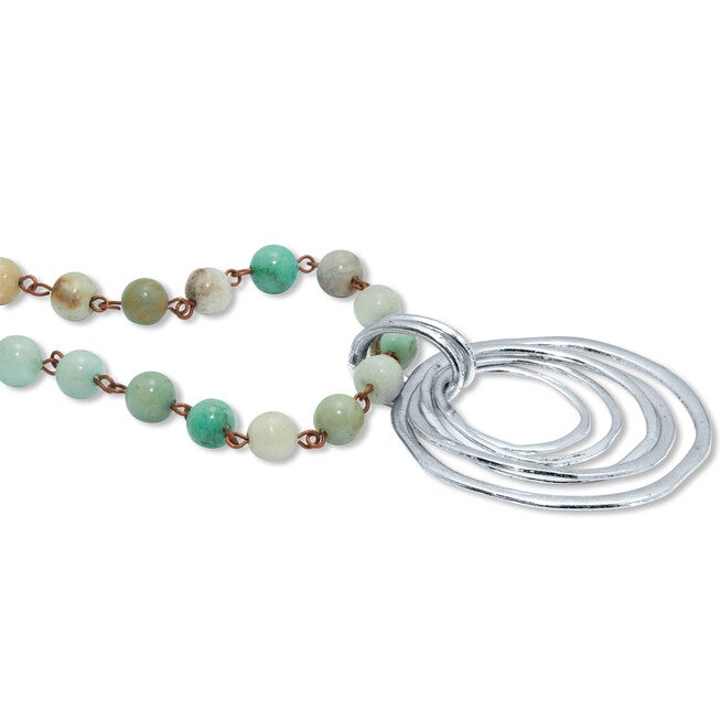 Round Genuine Green Amazonite Silvertone Drop Pendant Necklace 34-inch, GREEN, on-hover image number null