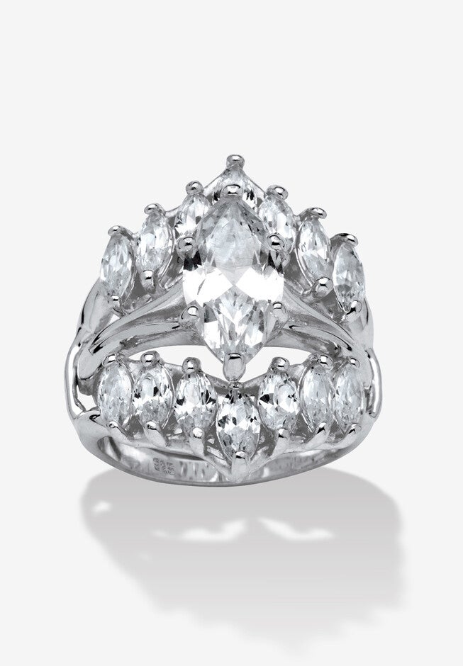 5.98 Tcw Marquise-Cut Cubic Zirconia .925 Sterling Silver Engagement Ring Set, SILVER, hi-res image number null