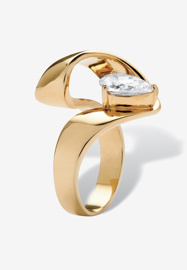 1.80 Tcw Pear-Cut Cubic Zirconia Nestled Ring In Gold Ion-Plated, , on-hover image number null