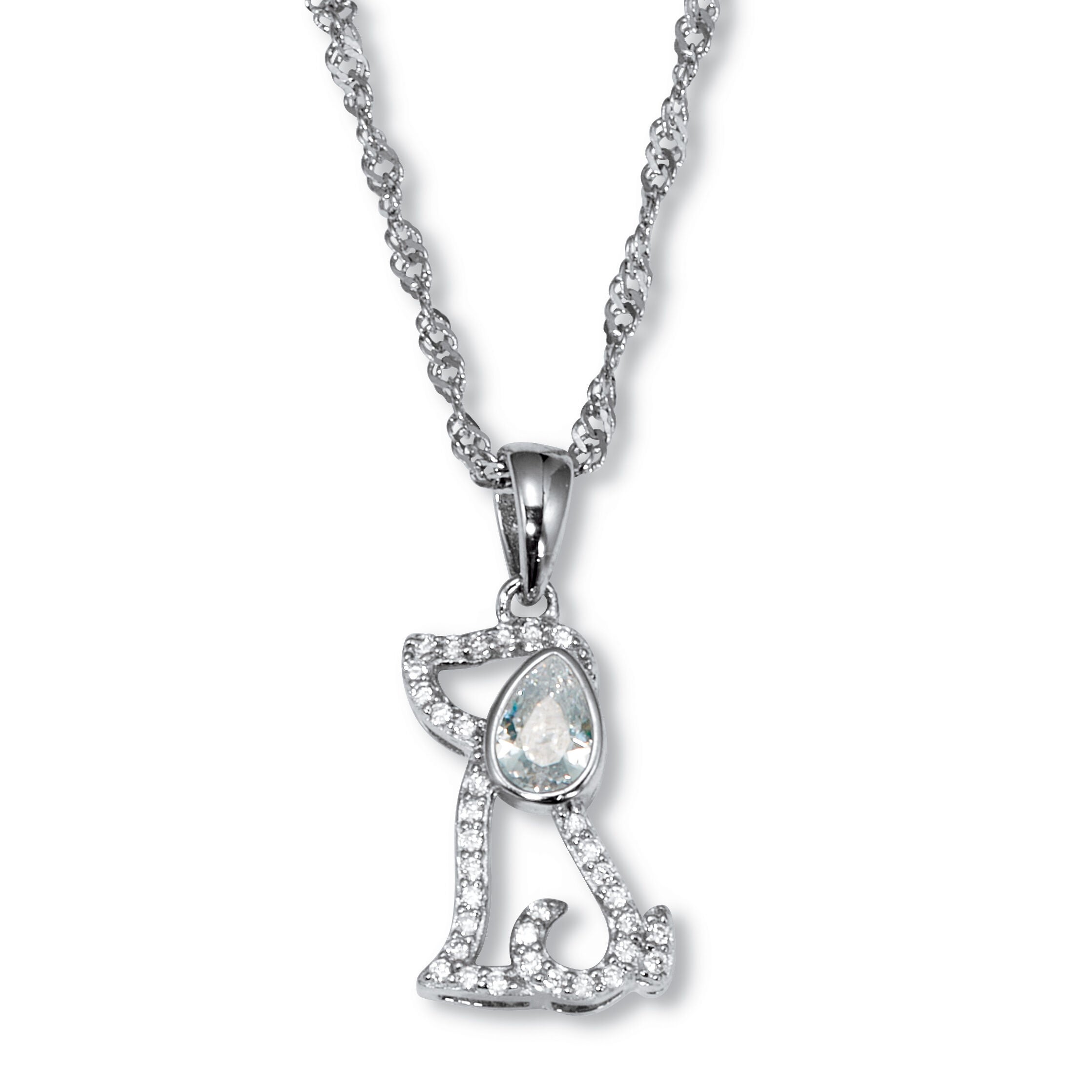 .56 TCW Pear Cut CZ Silvertone Dog Pendant Necklace 18 to 20-inch, WHITE, hi-res image number 0