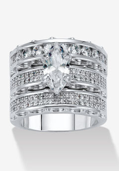 3 Piece 3.38 Tcw Marquise Cubic Zirconia Platinum-Plated Bridal Ring Set