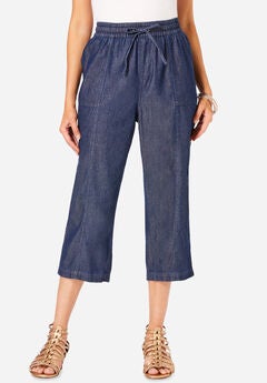 Plus Size Chambray Wide Leg Capri Pant
