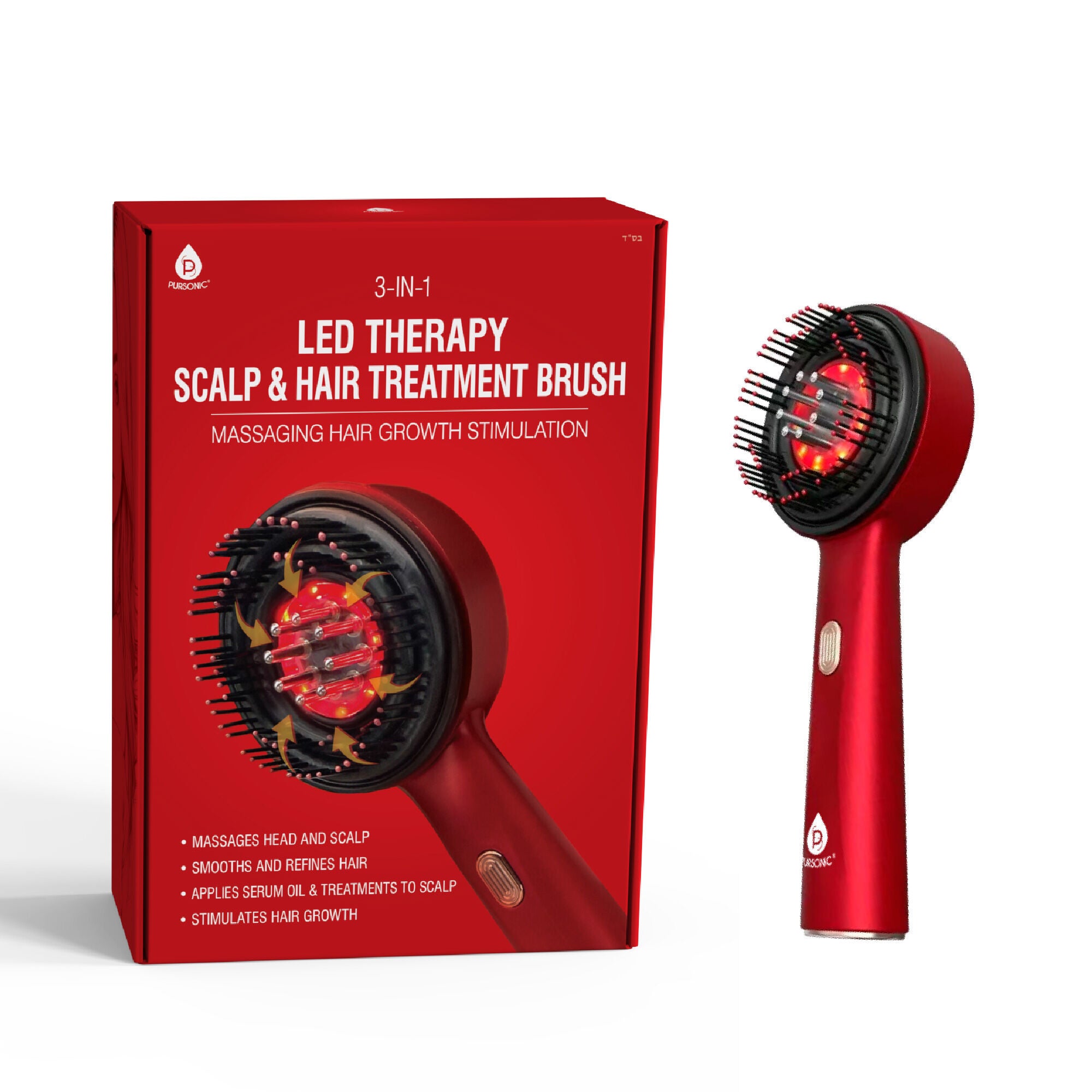 LED Therapy Hair Brush, RED, hi-res image number 0