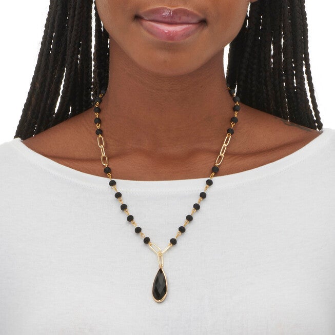 Black Crystal Goldtone Vintage-Inspired Necklace and Earring Set, BLACK, alternate image number null