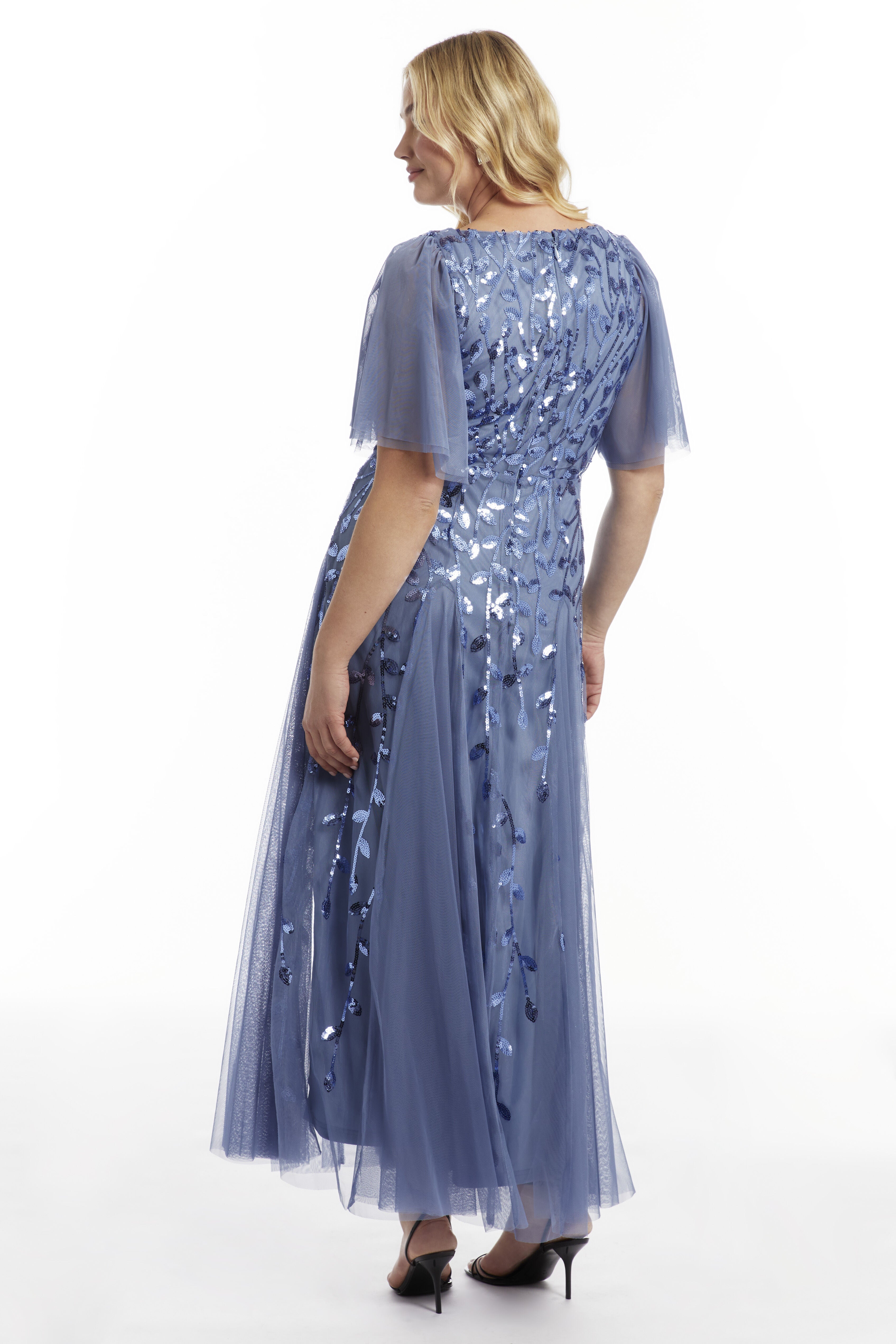 Embellished V-Neck Gown With Godets, , on-hover image number 1