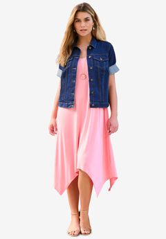 Plus Size Short-Sleeve Stretch Denim Jacket