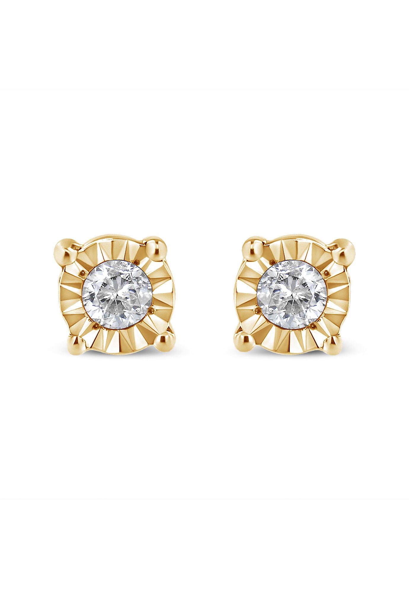 Yellow Gold Plated Sterling Silver Round Brilliantcut Diamond Miracleset Stud Earrings, YELLOW GOLD, hi-res image number 0