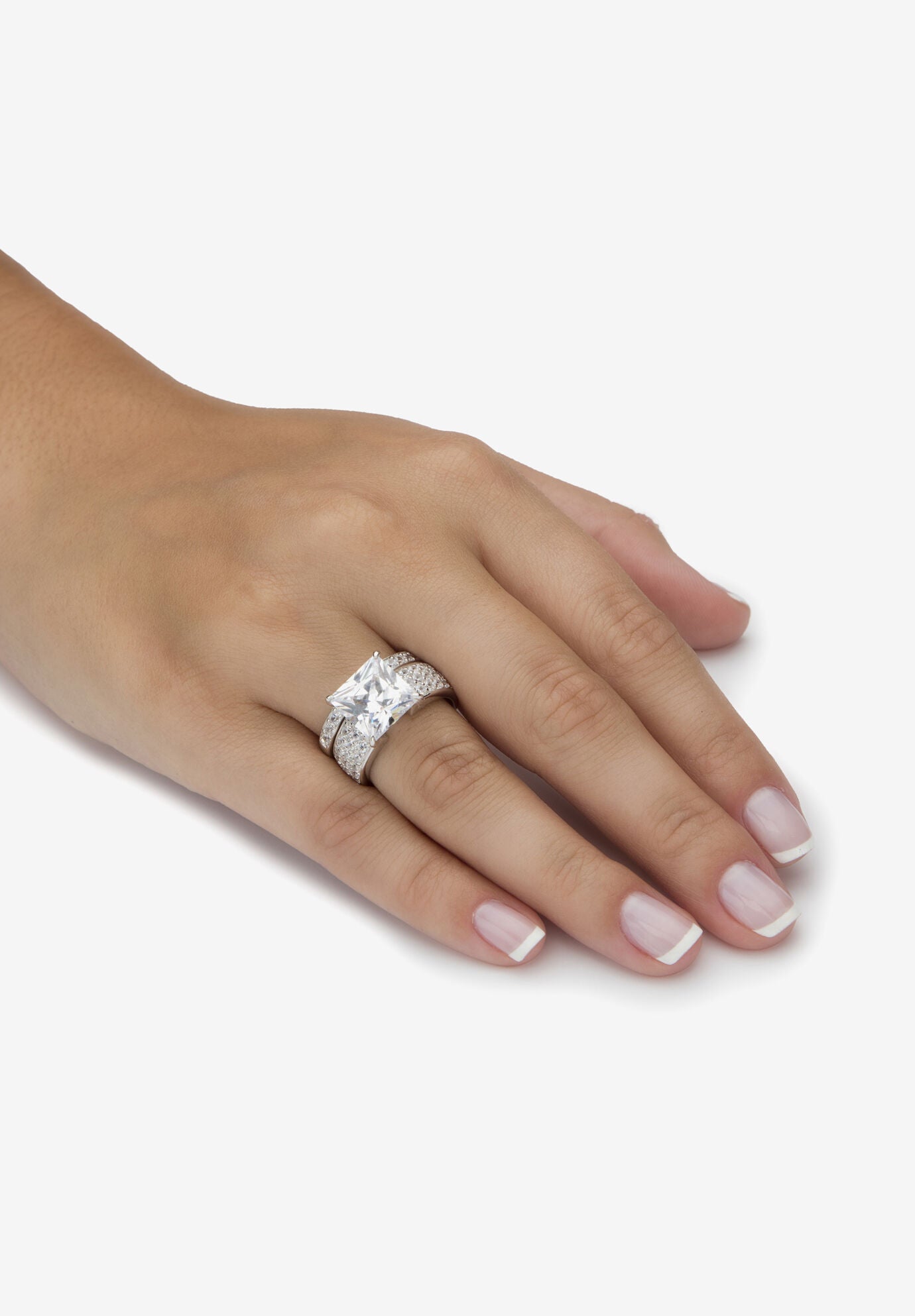 4.80 Tcw Cubic Zirconia Platinum-Plated Sterling Silver 2-Piece Bridal Ring Set, , alternate image number 2