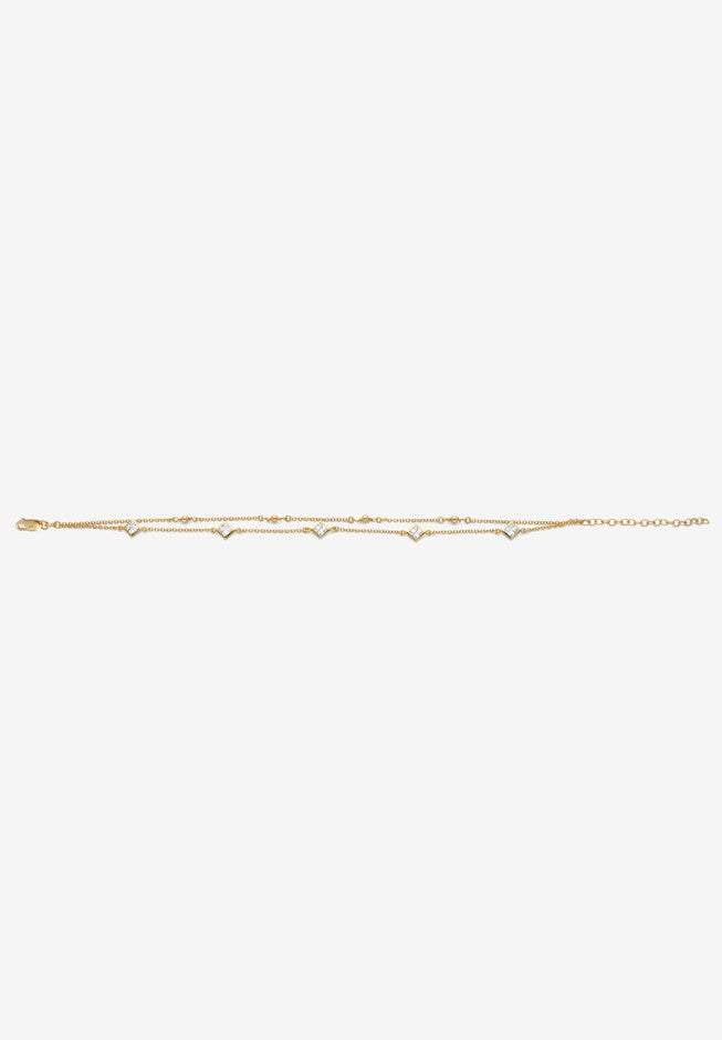 1.85 Cttw. Princess-Cut Cubic Zirconia Gold-Plated Silver Ankle Bracelet 11 inches Jewelry, , alternate image number 3